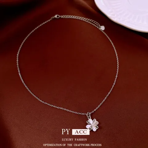 Collana Con Ciondolo Quadrifoglio Rame Placcato Argento Semplice Dolce Catena Clavicola Minimalista Elegante Gioielli Per Donna