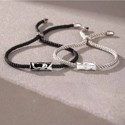 Couple Bracelets Copper Rose Charm Adjustable Woven Rope Hand Chain Jewelry Fashion Birthday Gift For Lover