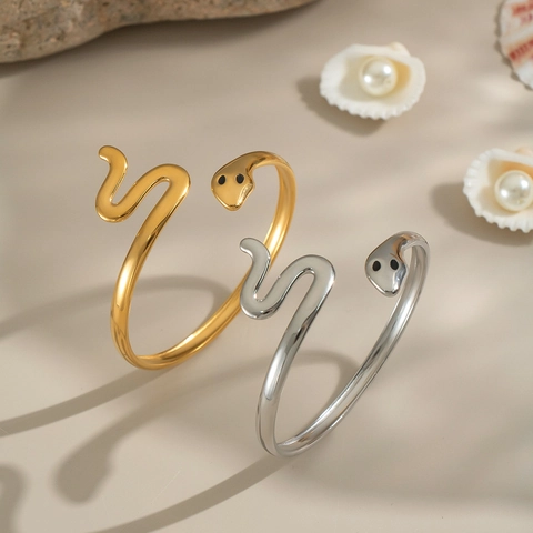 Snake Shaped Open Cuff Bracelet Stainless Steel 18K Gold Plated Minimalist Geometric Jewelry For Women Adjustable