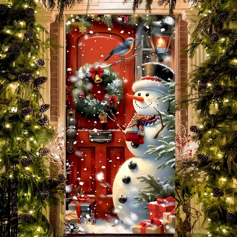 Weihnachts Schneemann Türbanner Polyester Außen Innen Feiertag Eingang Hängende Dekoration Vertikale Flagge