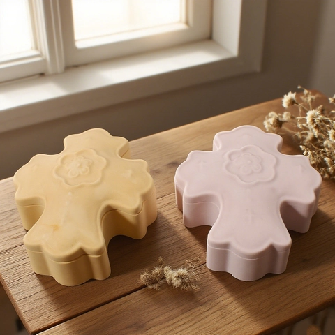 Cross Storage Box Silicone Mold Flower Embossed DIY Resin Casting Candle Jar Craft Home Decoration