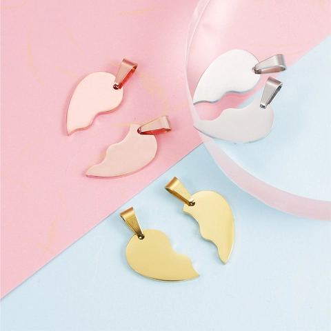 Pendentifs Coeur Séparé Acier Inoxydable 304 Poli Miroir Accessoires Bijoux DIY Pour Couples Amis Surface Miroir