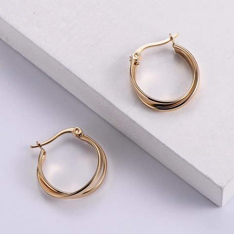 Double Layer Hoop Earrings 18K Gold Plated Stainless Steel Minimalist Textured Twisted Round Fashion Jewelry For Women