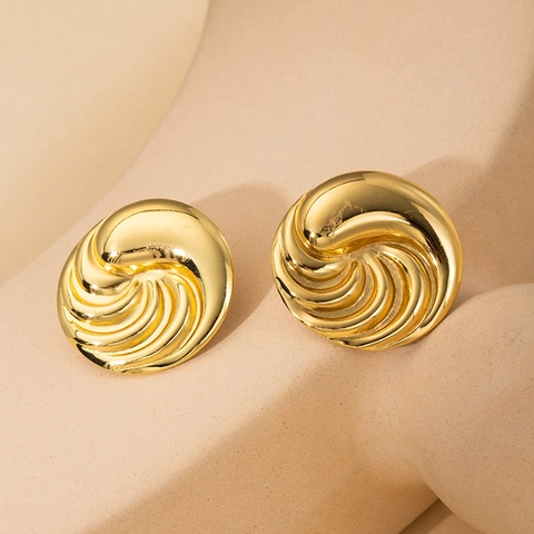 Stud Earrings Gold Plated Stainless Steel Geometric Textured Shell Teardrop Round Square Vintage Jewelry For Women