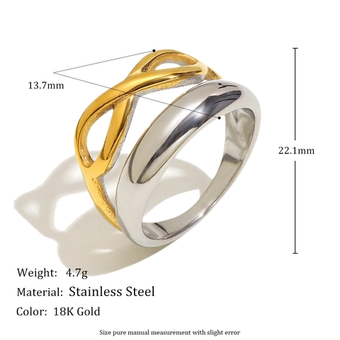 Stainless Steel Double Layer Ring 18K Gold Plated Two Tone Infinity Symbol Minimalist Jewelry For Women