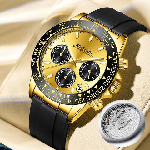 KIMSDUN Men Business Quartz Watch Luminous Chronograph Calendar 30M Waterproof Metal Case Silicone Steel Strap Wristwatch