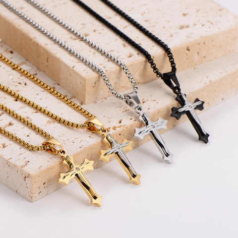 Kruis Hanger Ketting 304 Roestvrij Staal Zirkoon Ingelegd Punk Religieuze Mode Sieraden Accessoires