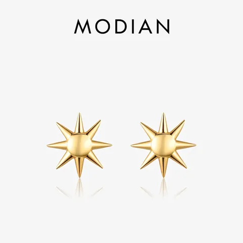 Sunburst Eight Pointed Star Stud Earrings 925 Sterling Silver Mirror Polished Minimalist Elegant Niche Style For Women