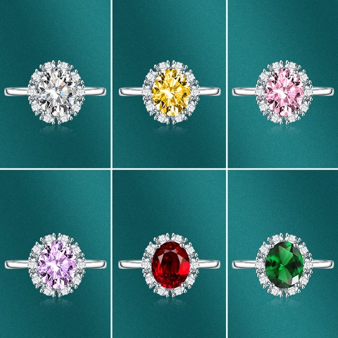 Oval Gemstone Halo Ring Cupronickel Cubic Zirconia Adjustable Open Size Elegant Wedding Fashion Jewelry For Women