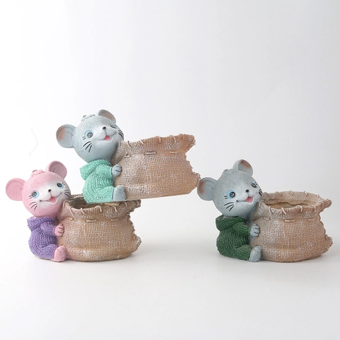 Maceta De Resina Con Animales De Dibujos Animados Jardinera De Suculentas Con Carrito Bolsa Decoración De Escritorio Pastoral Oso Conejo