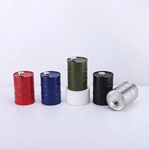 Petaca Portátil Acero Inoxidable 304 Forma Barril De Aceite Botella A Prueba De Fugas Para Camping Exterior Estilo Industrial