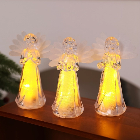 Ornamento Angelo Luminoso LED Acrilico Cristallo Luce Calda Luce Notturna Scrivania Natale Vacanza Casa Decorazione Accessorio