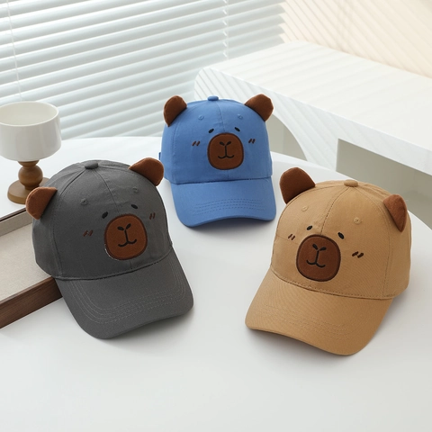 Gorra De Béisbol Niños Oso Dibujos Animados Orejas 3D Bordado Mezcla Algodón Ajustable Sombrero Sol Para Niños Y Niñas