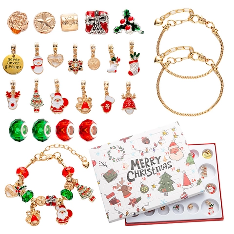 Christmas Advent Calendar DIY Jewelry Bracelet Necklace Blind Box Countdown Gift Alloy Enamel Charms For Girls Kids