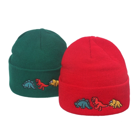 Knitted Beanie Hat Warm Acrylic Embroidered Dinosaur Heart Flame Pattern Winter Pullover Skull Cap Unisex