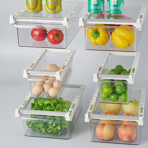 Organizzatore Per Cassetto Sospeso Per Frigorifero Scatola Di Immagazzinaggio Scorrevole In Plastica PET Trasparente