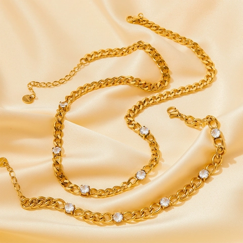 Collana E Bracciale In Zirconia Acciaio Inossidabile Catena Cubana Gioielli Street Style Di Lusso Per Donna Accessori Moderni