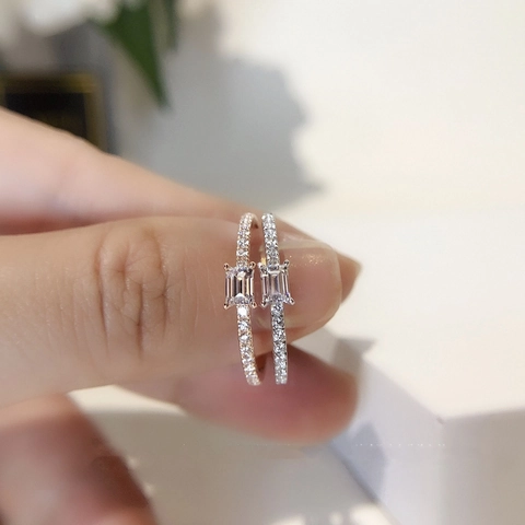 Anello Minimalista In Zircone Quadrato Base In Rame Taglio Smeraldo Rettangolare Diamante Simulato Fascia Pavé Gioielli Per Donne