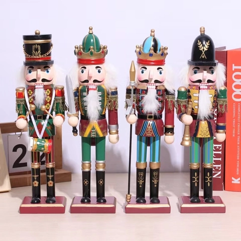 Traditional Wooden Nutcracker Soldier Figures Hand Painted King Drummer For Christmas Home Desktop Decor Festive Gift