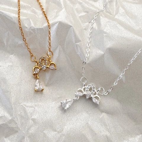 Collana Con Pendente A Corona Argento Sterling 925 Con Zirconia Cubica Goccia D'acqua Stile Coreano Gioielli Donna