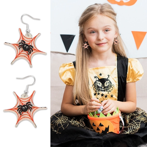 Pendientes Colgantes De Halloween Purpurina Acrílico Fantasma Calavera Murciélago Calabaza Plata Esterlina 925 Joyas