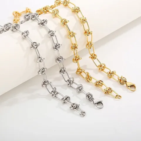 Collar De Cadena Con Nudos De Acero Inoxidable Minimalista Eslabones Geométricos Estilo Industrial Joyas Chic Mujer