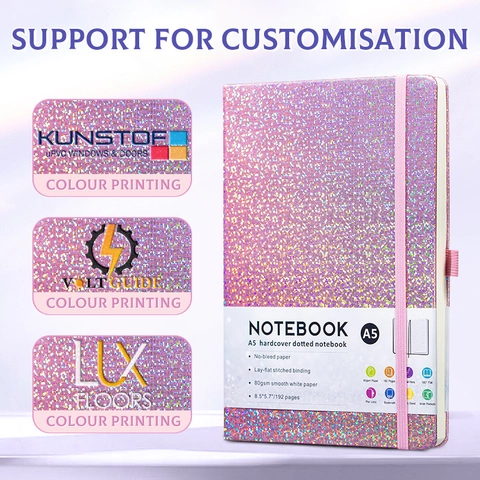 A5 Hardcover Notebook Glitter PU Leather Journal Elastic Band Pen Loop Office School Stationery