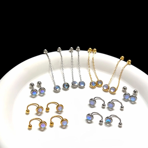 Edelstahl Mondstein Quasten Ohrringe Für Damen Mattiert Lang U Form Schraubverschluss Minimalistischer Schmuck