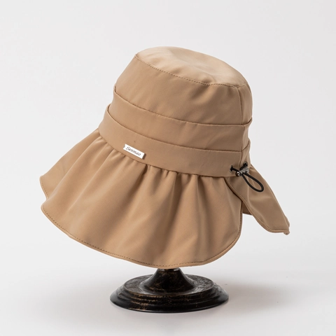 Women Wide Brim Bucket Hat Cotton Polyester Sunshade Adjustable Drawstring Ruffled Edge Breathable Summer Outdoor Metal Logo