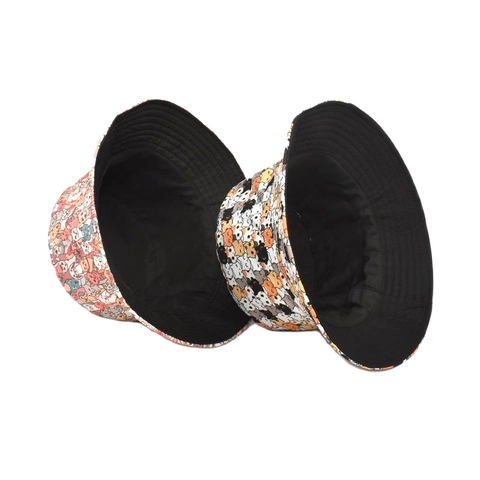 Reversible Bucket Hat Cartoon Cat Dog Pattern Polyester Sun Protection Outdoor Fisherman Cap For Women Foldable