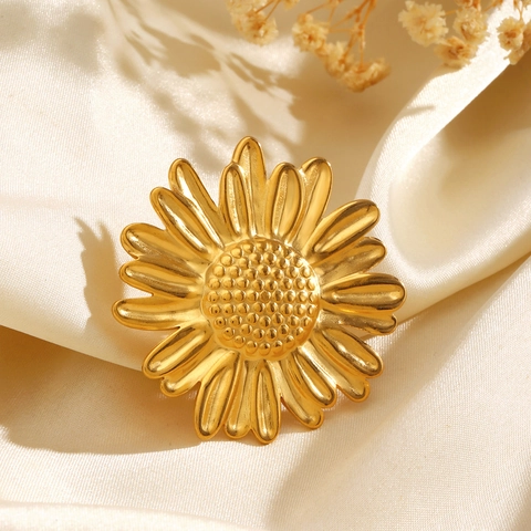 Anello Girasole Esagerato Oversize Per Donna In Acciaio Inossidabile Placcato Oro 18K Gioielli Di Moda Floreale Margherita