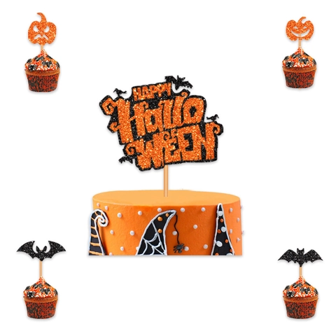 Set Decorazioni Halloween Banner Happy Halloween Palloncini Lattice Topper Torta Carta Arancione Nero Tema Spaventoso