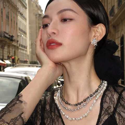 Ster Kwastje Oorbellen Koper Met Zilveren Oorknopje Glinsterende Zirkoon Studs Mode Sieraden Voor Vrouwen Elegant