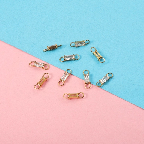 Connecteur Zircon Rectangulaire Acier Inoxydable Plaqué Or 18K Double Trou DIY Collier Bracelet Accessoire Bijoux
