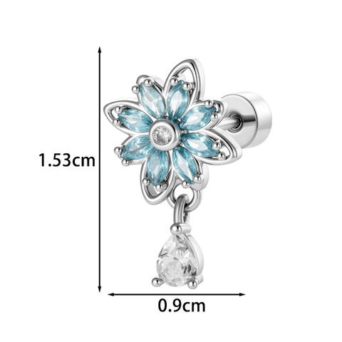 Flower Cubic Zirconia Cartilage Stud Earring Teardrop Pendant Titanium Steel Screw Back Helix Piercing Elegant Jewelry Women