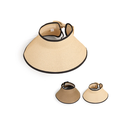 Cappello Visiera In Paglia Di Carta Donna Estate Tesa Larga Vuoto Chapeau Sole Con Fiocco Pieghevole Portatile Elegante Spiaggia