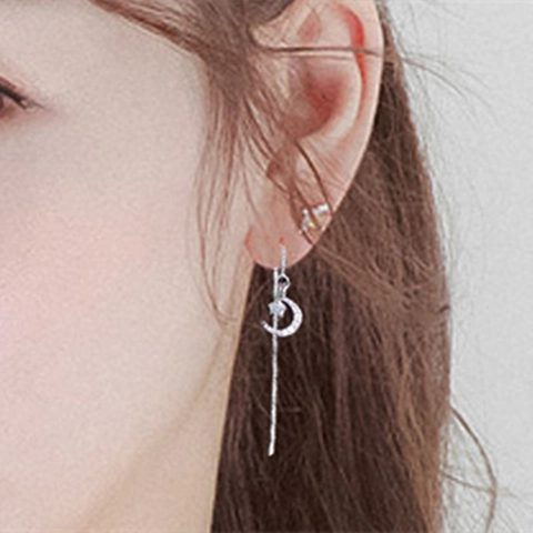 925 Sterling Silver Star Moon Threader Earrings For Women Long Tassel Rhinestone Inlaid Elegant Drop Earrings Fashion Jewelry