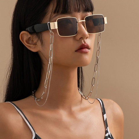 Alloy Glasses Chain Double Layer Metal Paperclip Link Eyewear Strap Geometric Punk Hip Hop For Women