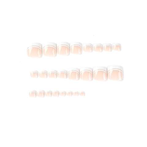 French White Tip Press On Toe Nails Nude Pink Base Short Square Minimalist Design Resin Foot Artificial Nails For Women