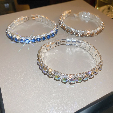 Kupfer Strass Tennis Armband Für Damen Luxus Geometrische Schnalle Bangle Funkelnd Mode Schmuck Geschenk