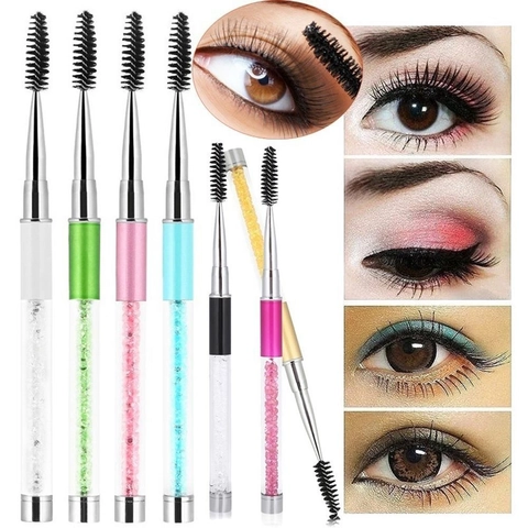 Tragbare Wimpernbürste Augenbrauenbürste Mit Kappe Kristall Strass Griff Metallrohr Spiral Applikator Make-up Tool
