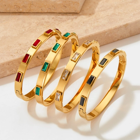 Bracciale Rigido In Acciaio Inossidabile Con Zirconia Cubica Rettangolare Gioielli Moda Retro Per Coppie