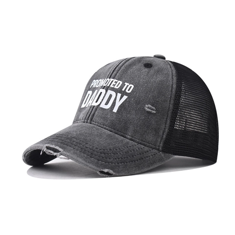 Trucker Kappe Aus Gewaschener Baumwolle Distressed Mesh Baseball Cap Vintage Buchstabendruck Promoted To Daddy Geschenk Für Herren