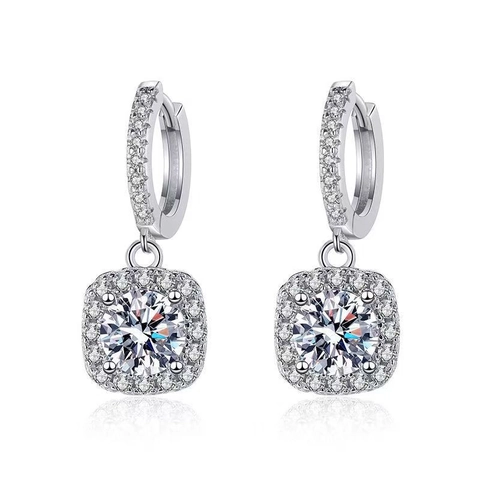 Elegant 925 Sterling Silver Moissanite Stud Earrings For Women Brilliant Round Zirconia Square Halo Earrings Fine Jewelry