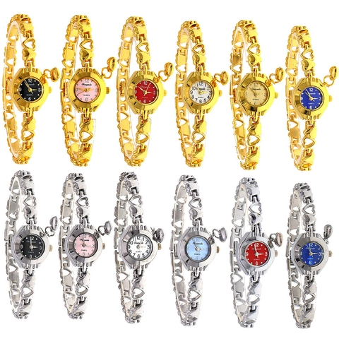 Moda Donna Orologio al Quarzo a Bracciale Traforato a Forma di Cuore Con Ciondolo a Cuore Cassa in Lega Orologio da Polso Donna Regalo