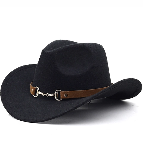 Cappello Fedora Cowboy Western Feltro Tesa Larga Stile Jazz Retrò Con Cintura Similpelle Decorazione Morsetto Per Uomini Donne Bambini
