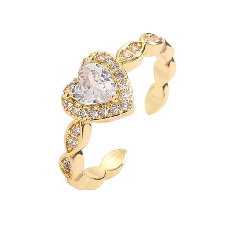 Herz Verstellbarer Ring Kupfer Zirkonia Mikro Pave Bunter Regenbogen Zirkon Schmuck Für Frauen Mode Elegant Geschenk