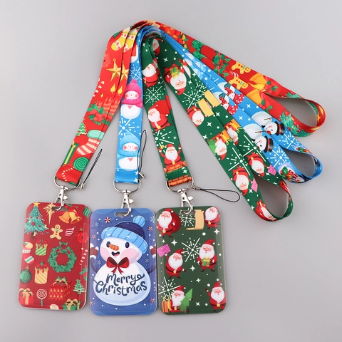 Weihnachts Schlüsselband Und Ausweishalter Polyester Umhängeband Mit Metallverschluss Plastik Kartenhülle Für Büro Schule