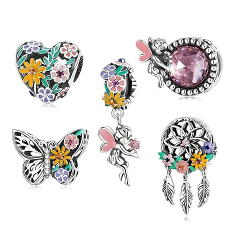 925 Sterling Silver Charms Butterfly Dreamcatcher Fairy Enamel Zircon Beads For DIY Bracelets