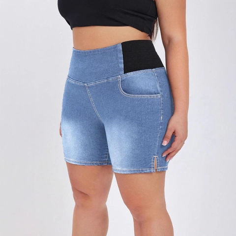 Pantaloncini Di Denim Taglie Forti Da Donna Vita Alta Fascia Elastica Controllo Pancia Denim Elasticizzato Con Spacco Laterale